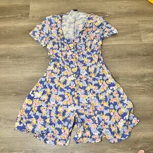 Jamie Brooke Romper Vintage 90s Blue Floral Size Large